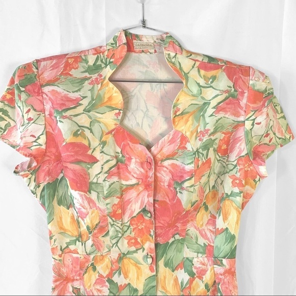 VINTAGE GARDANIA PARIS FLORAL  MULTICOLOUR BUTTON UP DRESS SHORT SLEEVES MEDIUM - Picture 5 of 17